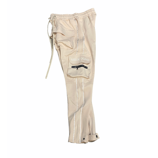 Cream Luxury Cargo Track Pants (Reflective)
