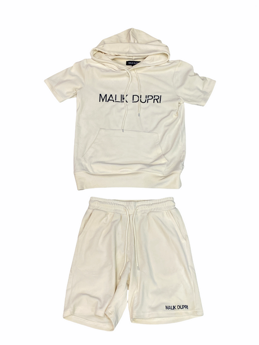 Cream Short Sleeve Hoodie Set