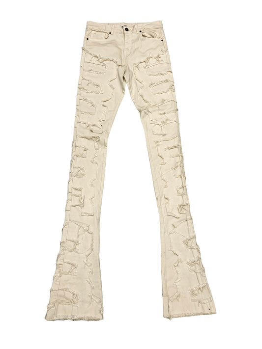 Cream Stacked Denim Jeans