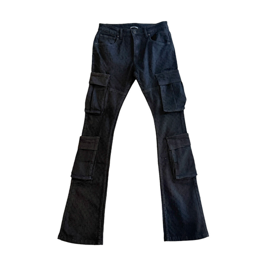 Black Cross Distressed Flare Jeans