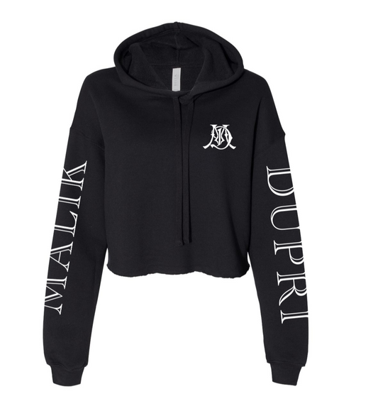 Black Womens Cropped Monogram Hoodie