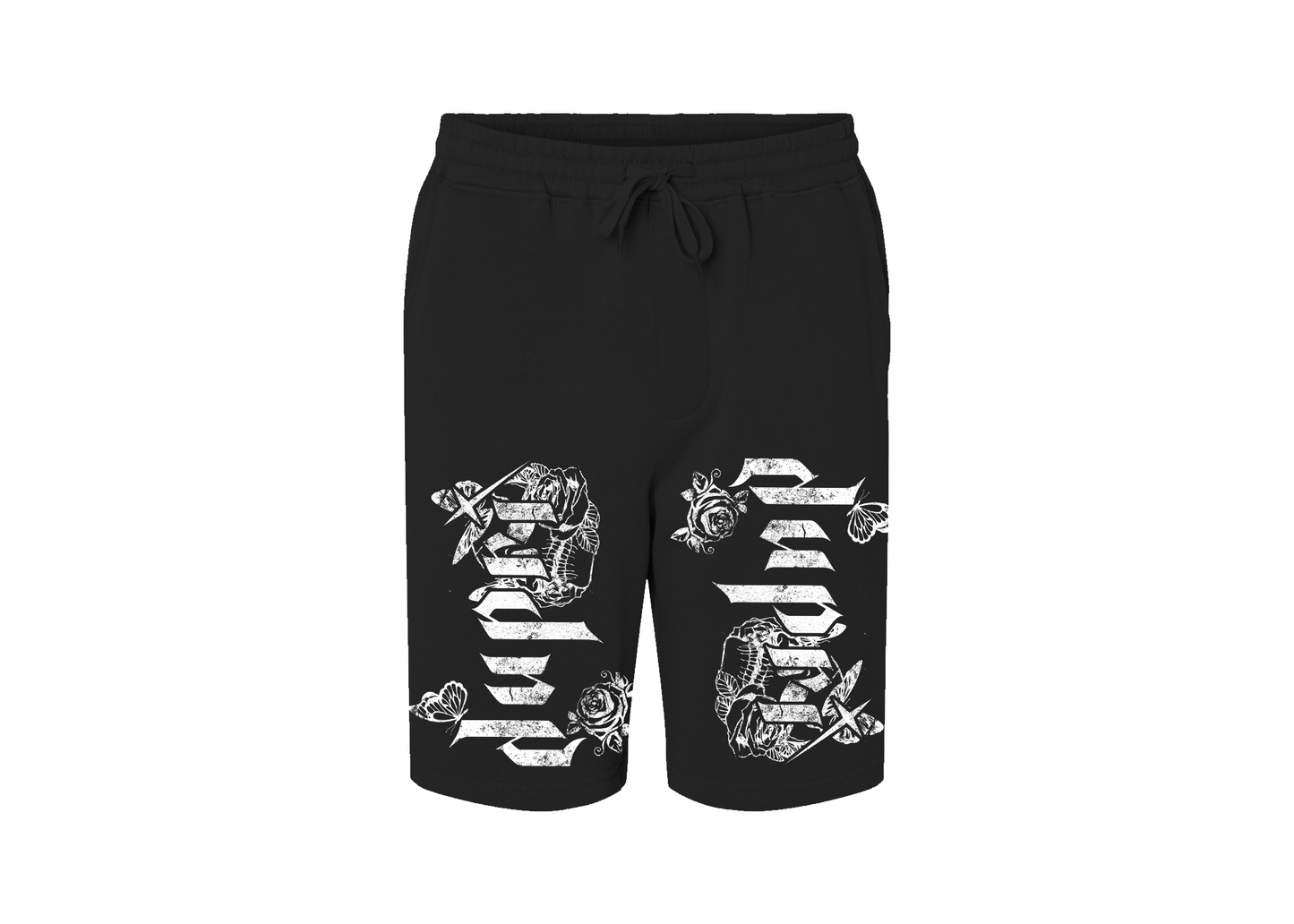 Black Skull & Roses Shorts
