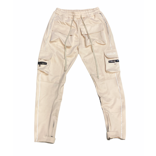 Cream Luxury Cargo Track Pants (Reflective)